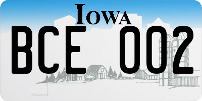 IA license plate BCE002
