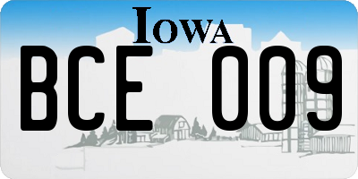 IA license plate BCE009