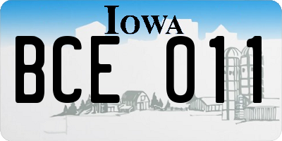 IA license plate BCE011