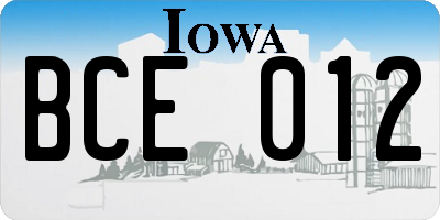 IA license plate BCE012