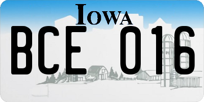 IA license plate BCE016