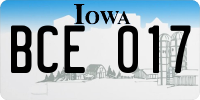 IA license plate BCE017