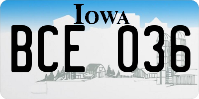 IA license plate BCE036