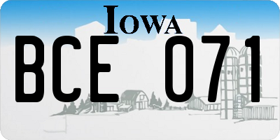 IA license plate BCE071