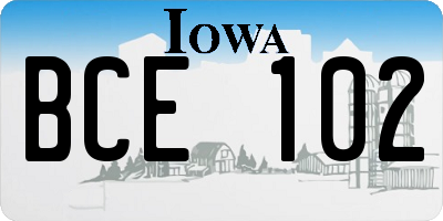 IA license plate BCE102