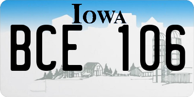 IA license plate BCE106