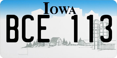 IA license plate BCE113