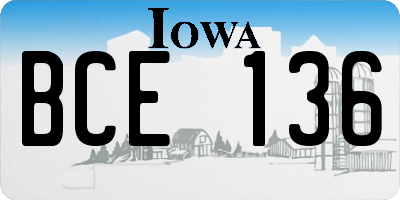 IA license plate BCE136