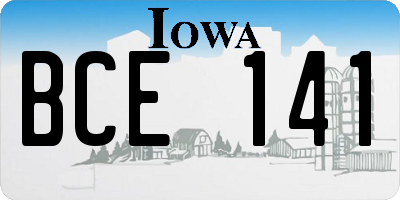 IA license plate BCE141