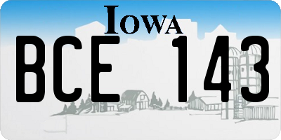 IA license plate BCE143