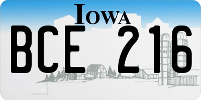 IA license plate BCE216