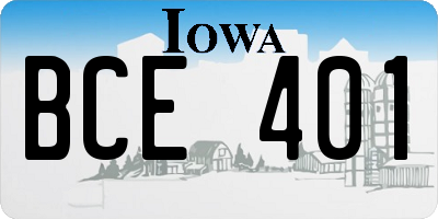IA license plate BCE401