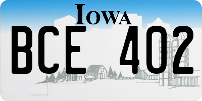 IA license plate BCE402