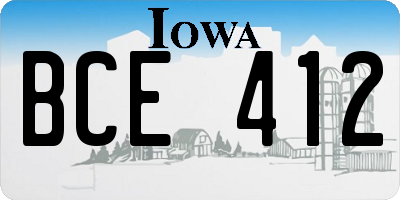 IA license plate BCE412