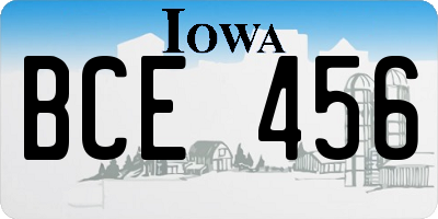 IA license plate BCE456