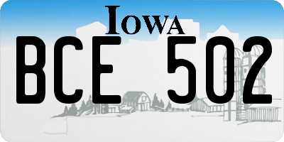 IA license plate BCE502