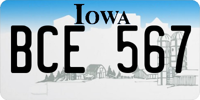 IA license plate BCE567
