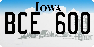 IA license plate BCE600