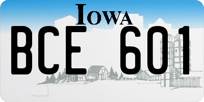 IA license plate BCE601