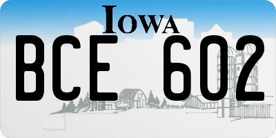 IA license plate BCE602