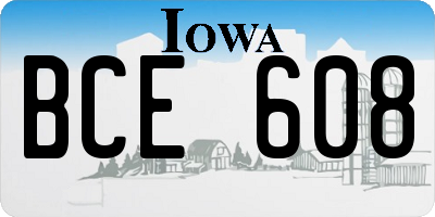 IA license plate BCE608