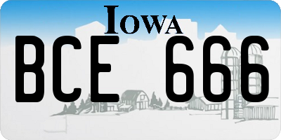 IA license plate BCE666