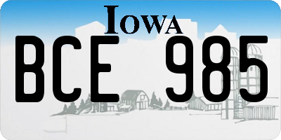 IA license plate BCE985