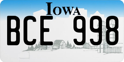 IA license plate BCE998