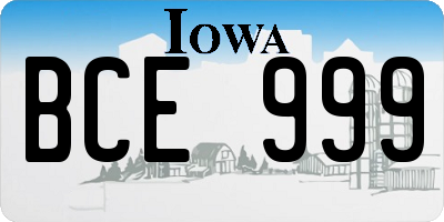 IA license plate BCE999