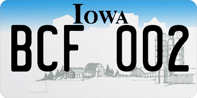 IA license plate BCF002