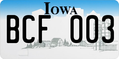 IA license plate BCF003