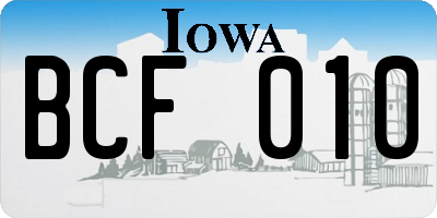 IA license plate BCF010
