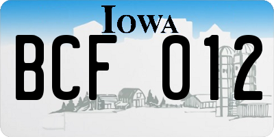 IA license plate BCF012