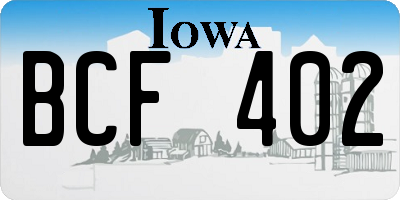 IA license plate BCF402