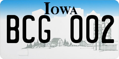 IA license plate BCG002