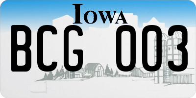 IA license plate BCG003
