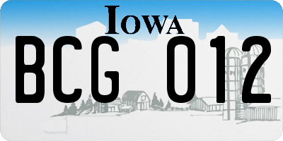 IA license plate BCG012