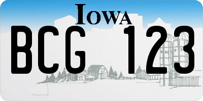 IA license plate BCG123