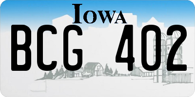 IA license plate BCG402