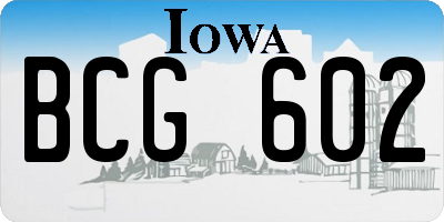 IA license plate BCG602
