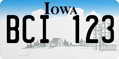 IA license plate BCI123
