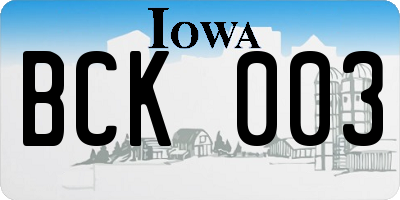 IA license plate BCK003