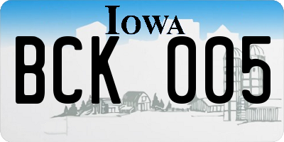 IA license plate BCK005