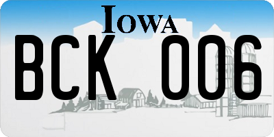 IA license plate BCK006