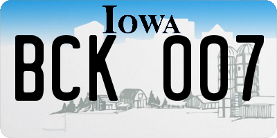 IA license plate BCK007