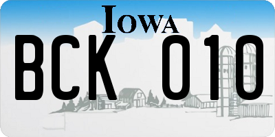 IA license plate BCK010