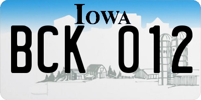 IA license plate BCK012