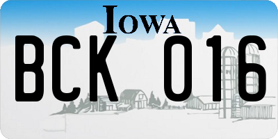IA license plate BCK016