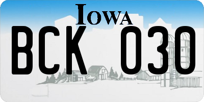 IA license plate BCK030
