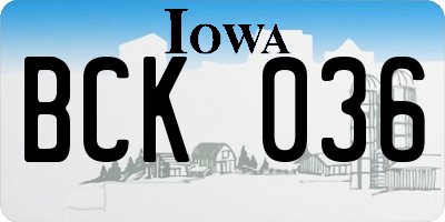 IA license plate BCK036